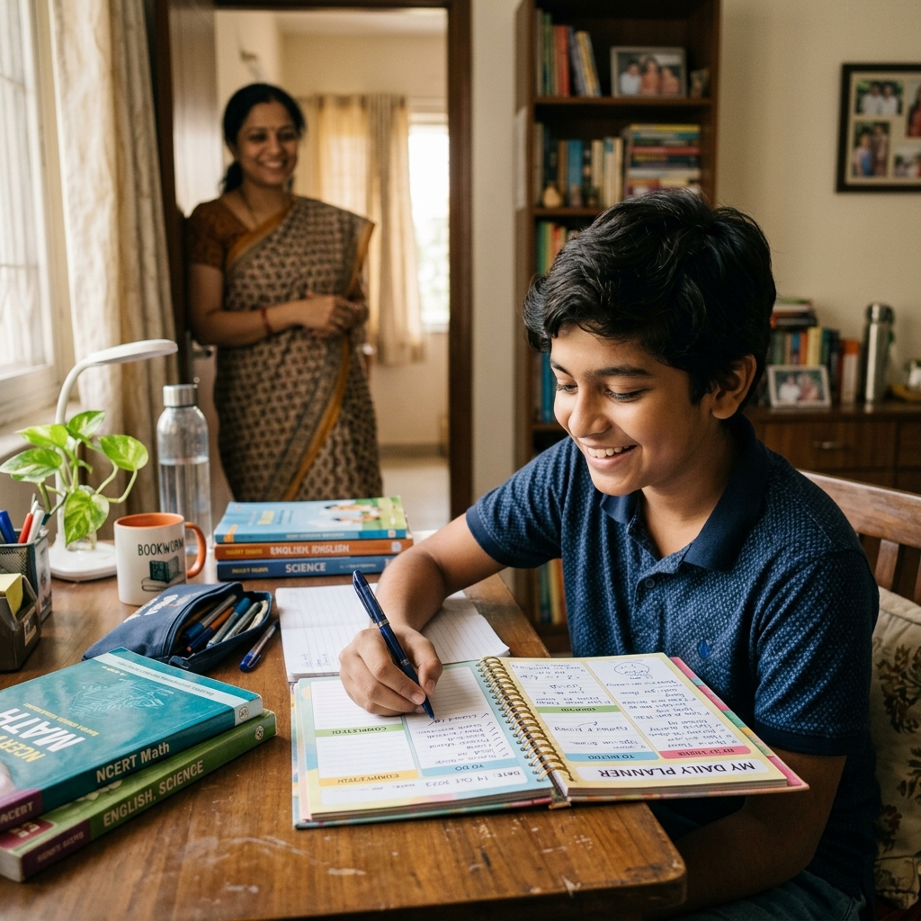 Child updating daily diary